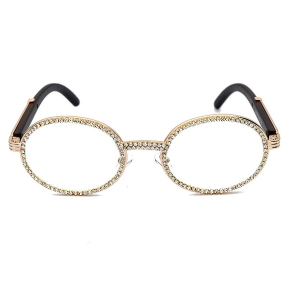 Eye Glasses Round Frame Gold Clear Lens Fashion Eyewear Party Music Festival Ice - Picture 3 of 5